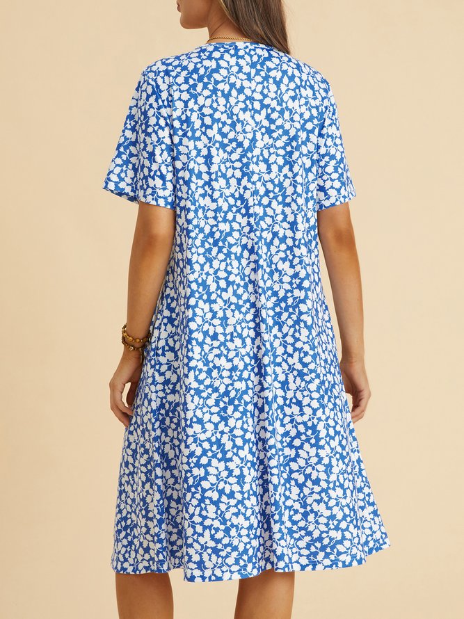 Ditsy Floral Leaves Casual Dress
