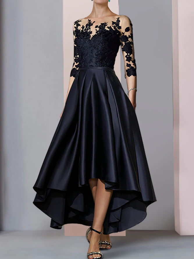 Elegant Lace Plain Boat Neck Dress