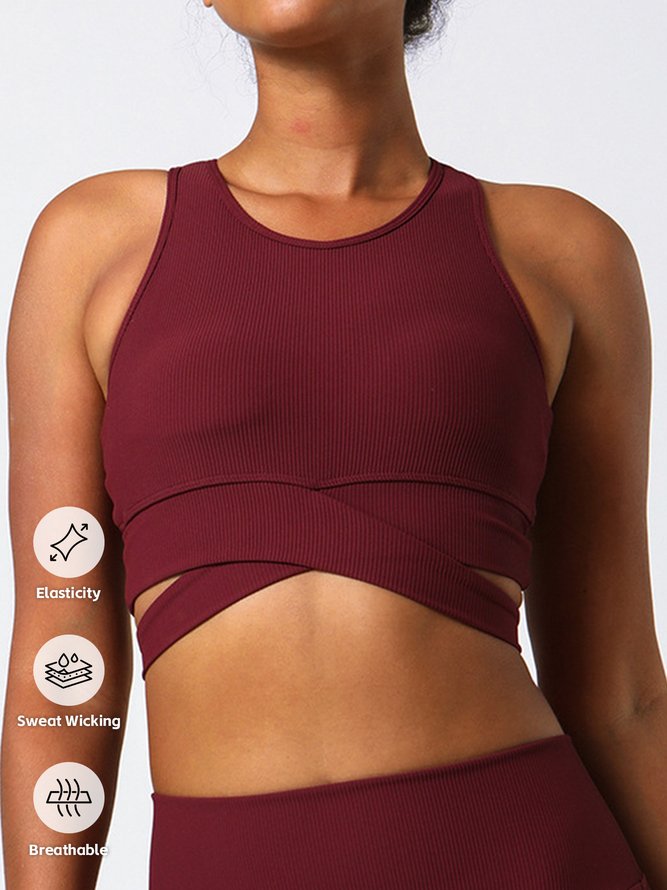 Plain Crew Neck Casual Sports Bra