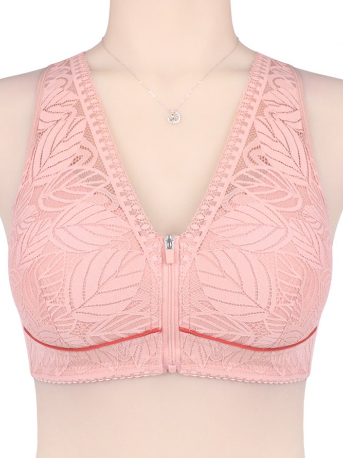 Soft Comfortable Lace Front Zipper Wireless Cotton Bra