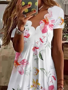 Women's A Line Dress Midi Dress Half Sleeve Floral Ruched Print Spring Summer V Neck Casual Modern