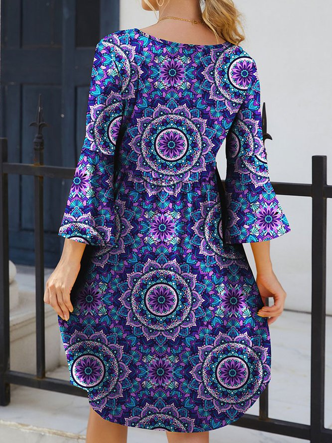 Crew Neck Ethnic Loose Dress