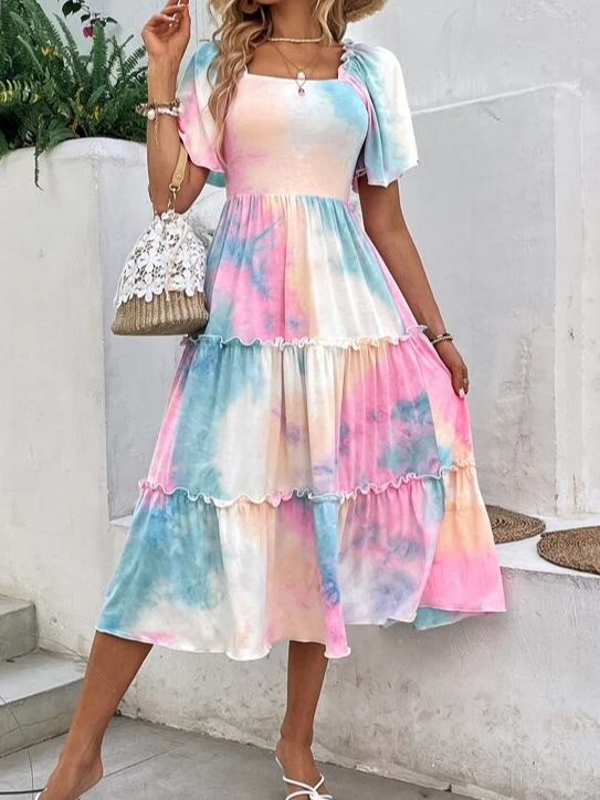 Square Neck Ombre Casual Dress