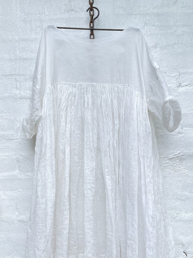 Cotton And Linen Casual Plain Crew Neck Dress