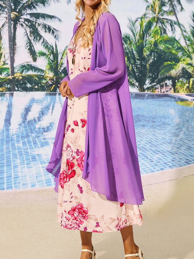 Plain Casual V Neck Two-Piece Set