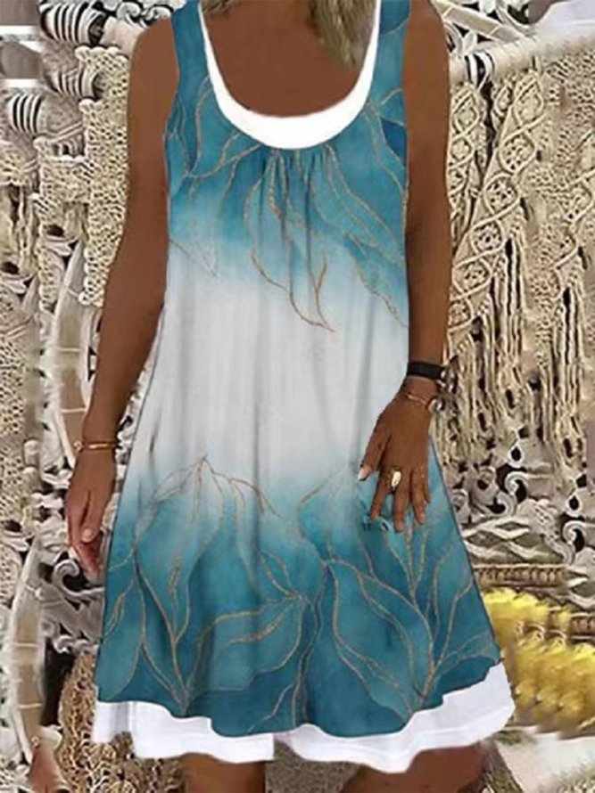 Casual Ombre Crew Neck Ruched Dress