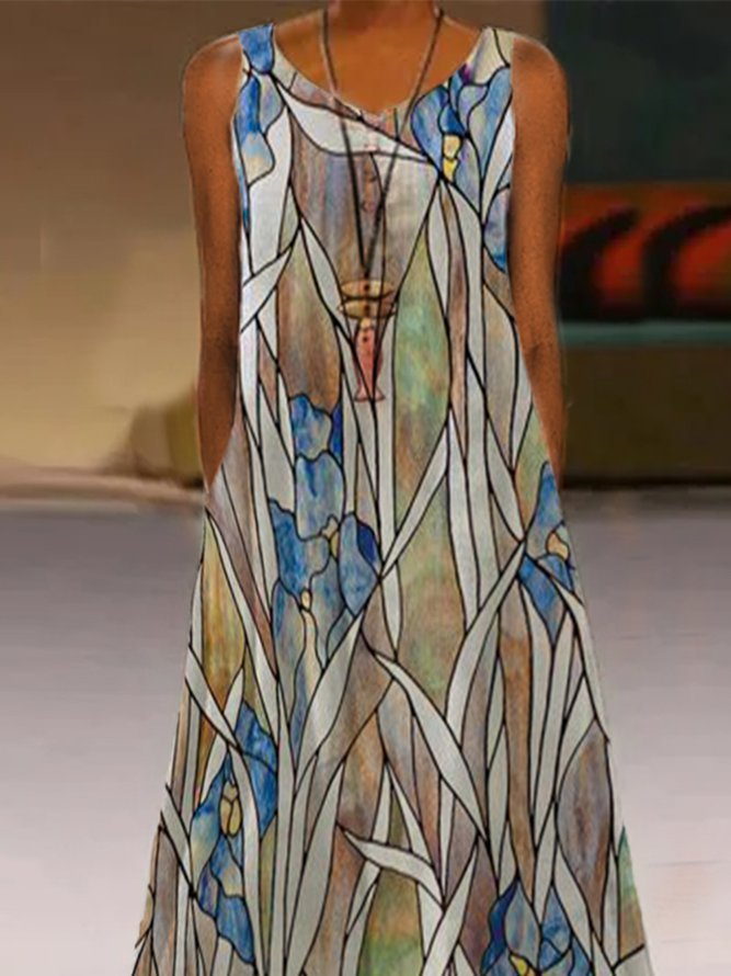 Polyester Cotton Sleeveless Statement Crew Neck Knitting Dress