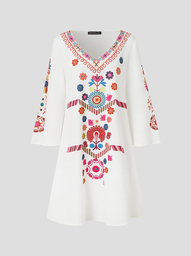 V Neck Tribal Beach Vacation Casual Mini Dress