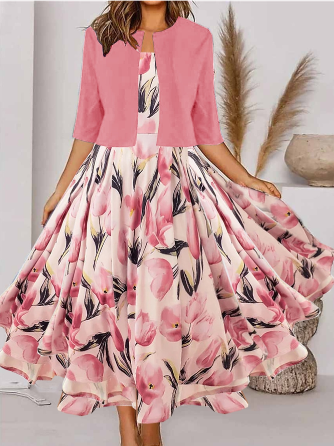 Loose Square Neck Elegant Floral Two-Piece Set