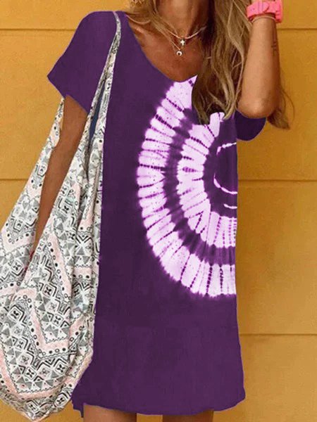 V Neck Tie Dye Casual Mini Dresses
