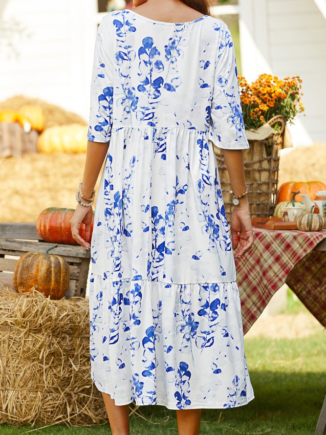 Crew Neck Casual Regular Sleeve Floral Dress