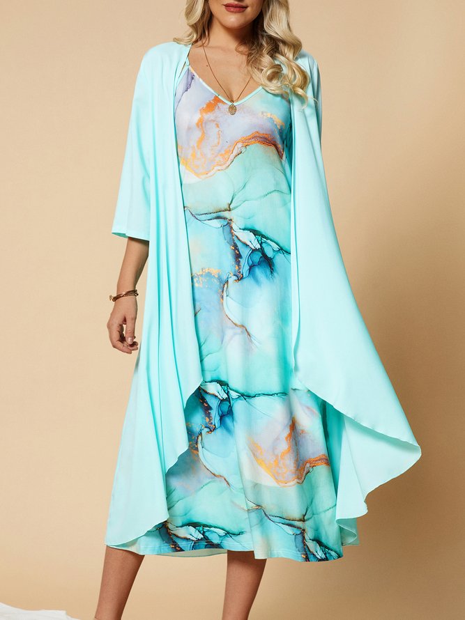 Rainbow gradient marble loose resort beach Chiffon two-piece dress set long