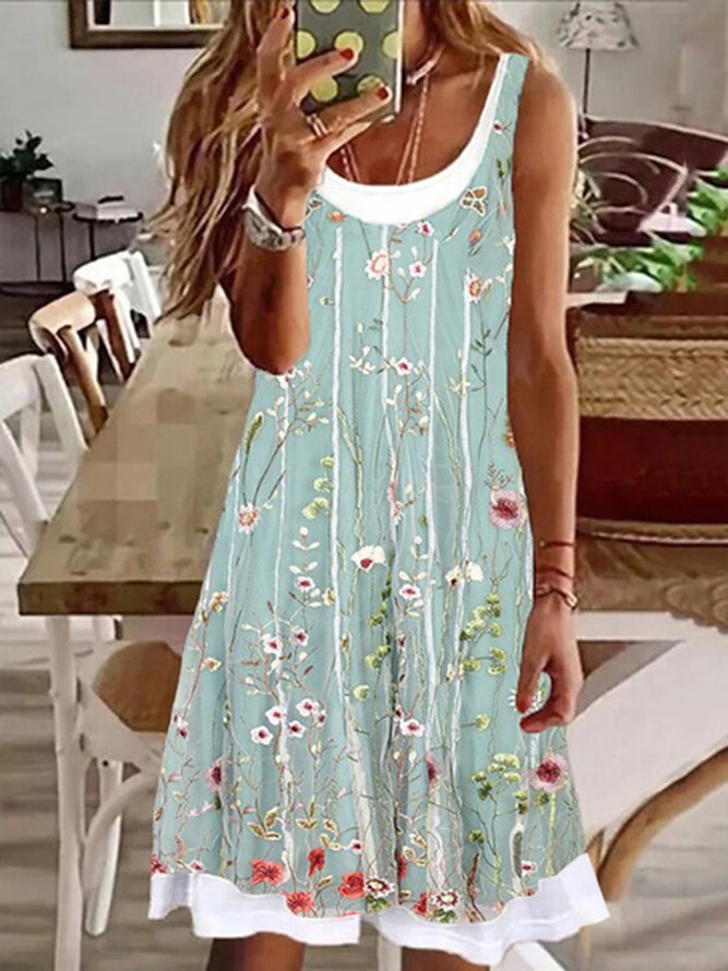 Round Neck floral Casual Midi Dress