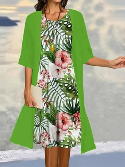 Floral Loose Crew Neck Vacation Two-Piece Set