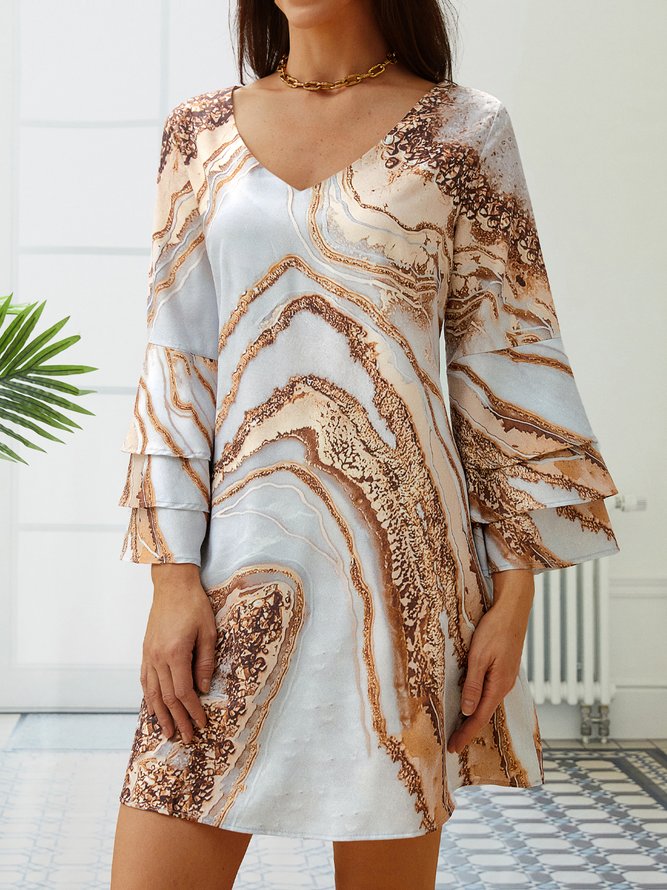 Frill Sleeve Loosen Vacation Short sleeve Woven Dress