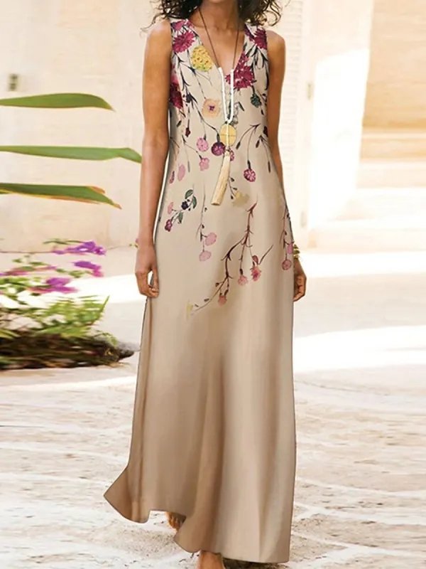 Loose Crew Neck Casual Floral Dress