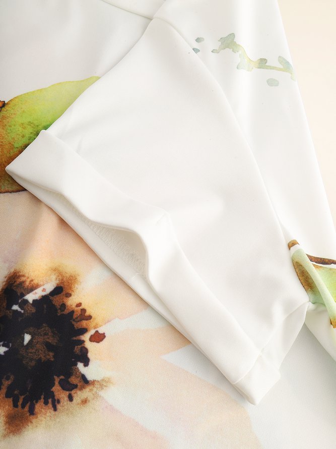 Crew Neck Floral Printed Casual Simple Midi Dresses