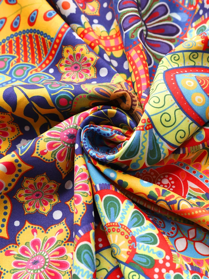 Women's Smock Dress Paisley Midi Dress Round Neck Flare Sleeve Casual Midi Smock Dress