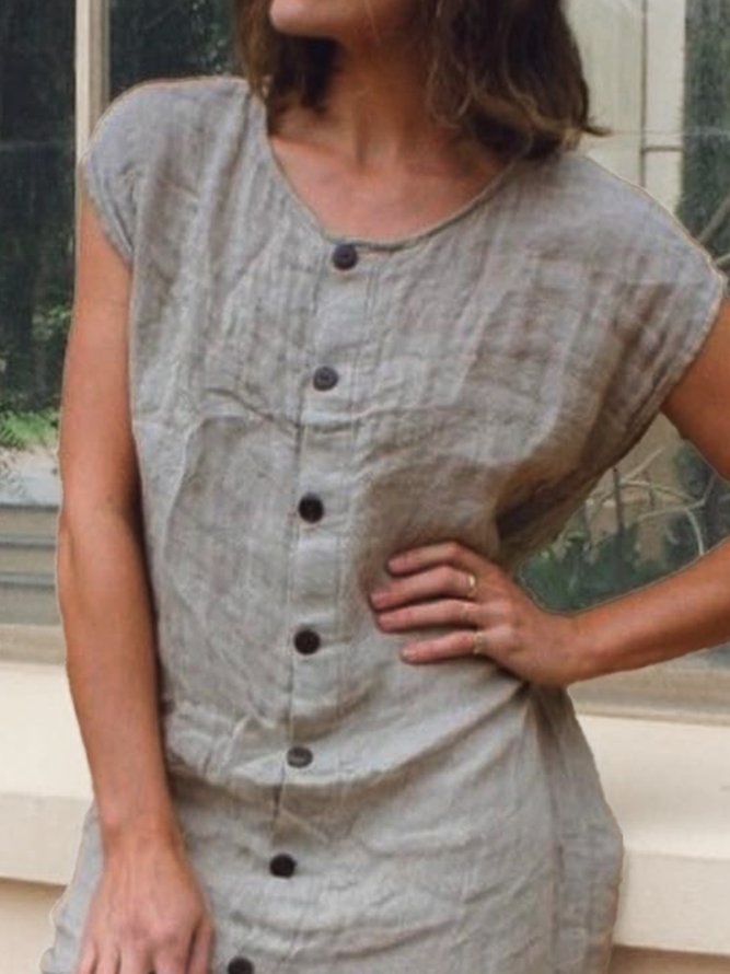 Cotton And Linen Linen Crew Neck Dress