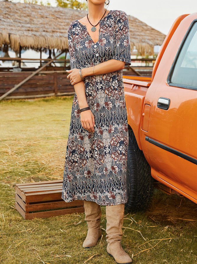 Ethnic V Neck Ethnic Dress