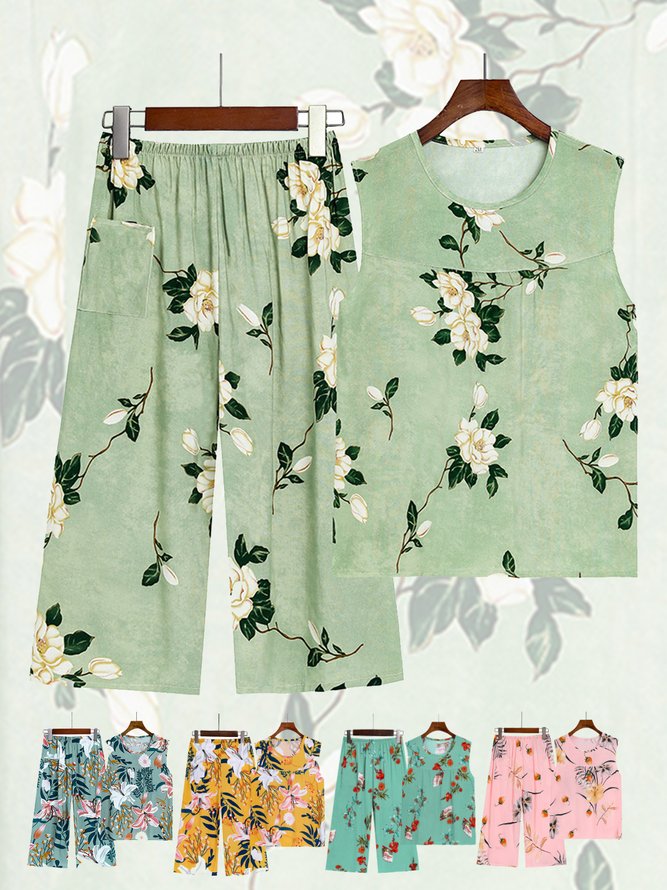 Breathable Elegant Floral Casual Loose Pajama Set