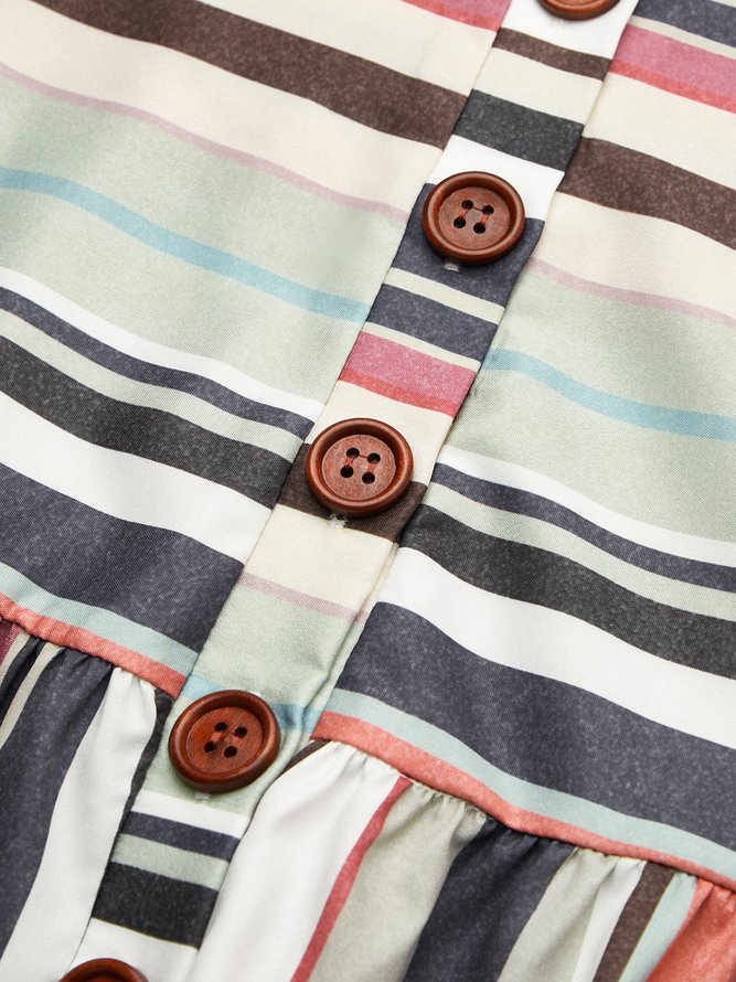 V Neck Stripe Geometric Casual Midi Dress