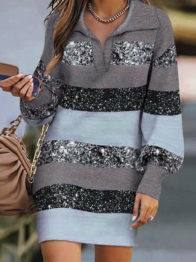 Casual Shawl Collar Cotton-Blend Dress