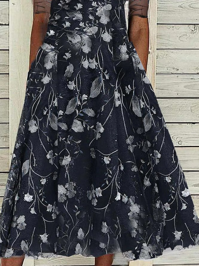 Crew Neck Urban Floral Prom Dress