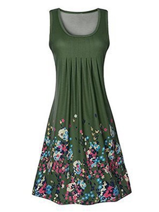 A-line Women Daytime Sleeveless Cotton-blend Painted Floral Floral Dress