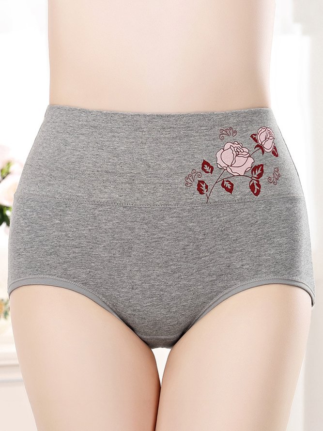 Floral Cotton High Waist Briefs