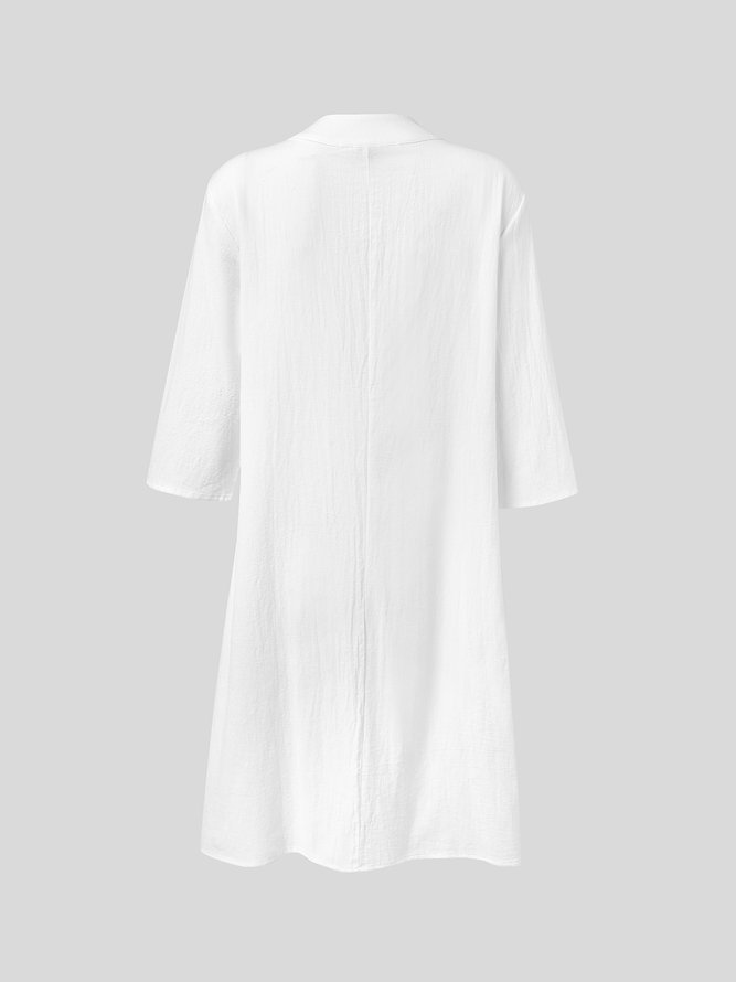Women Plain Button Detail Casual Cotton And Linen Dress