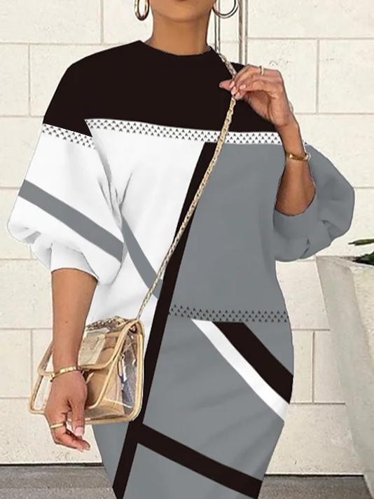 Casual Crew Neck Color Block Dress