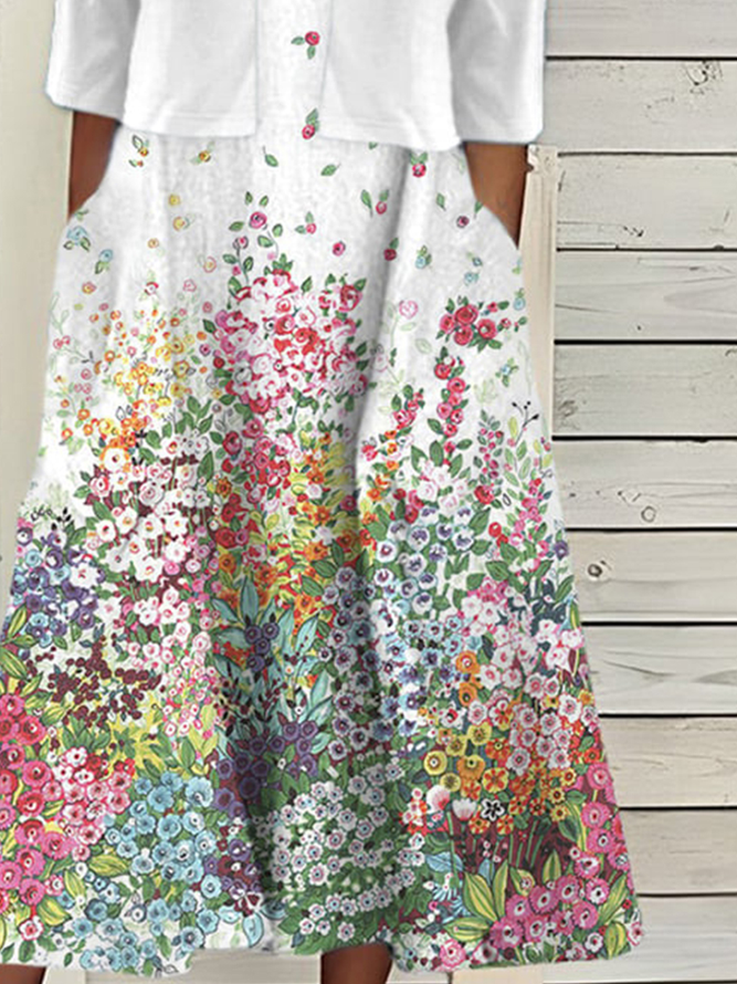 Elegant Floral Crew Neck Two-Piece Set