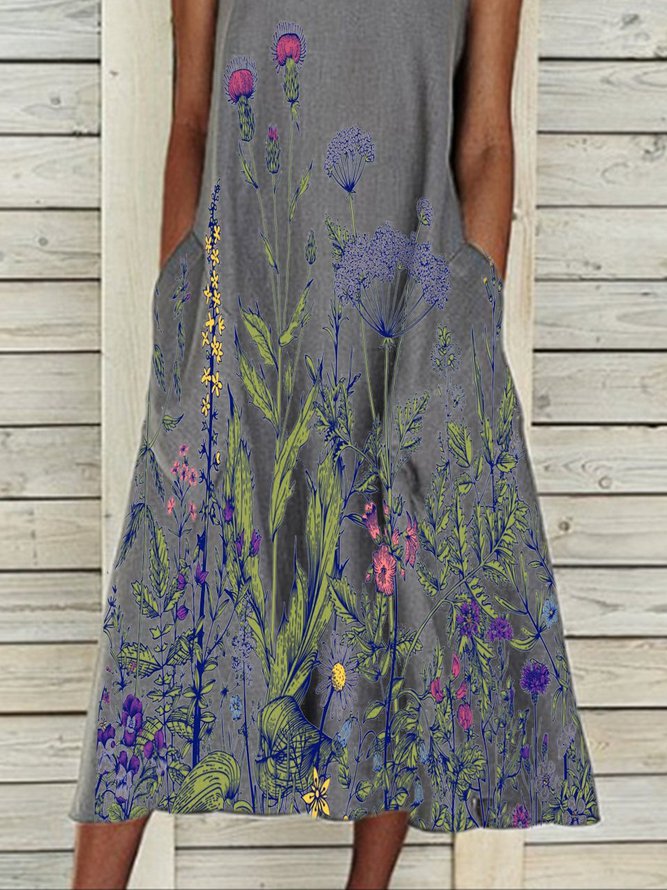 Sleeveless Holiday Crew Neck Floral Dresses