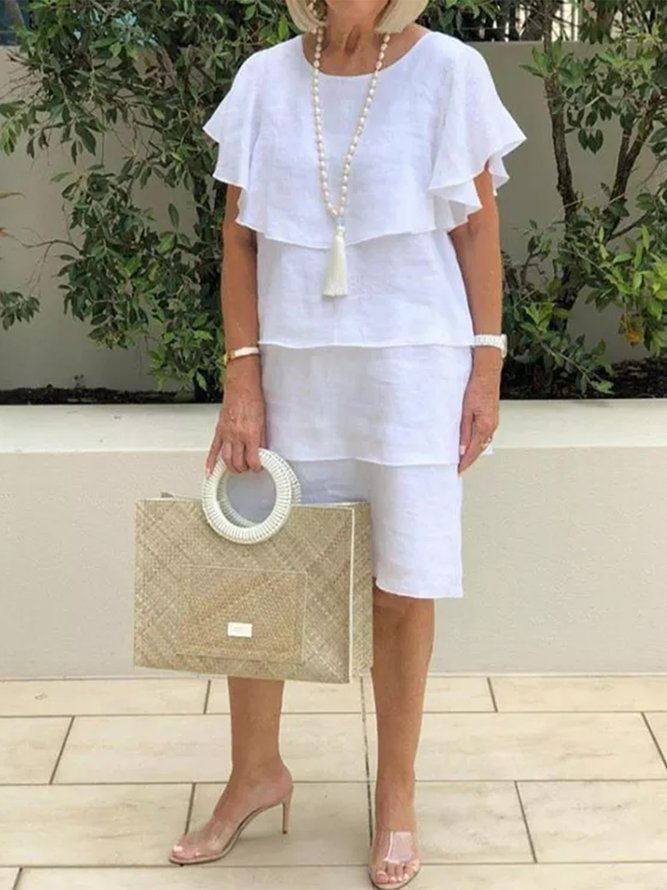 Casual Linen Loose Solid Holiday Midi Dress