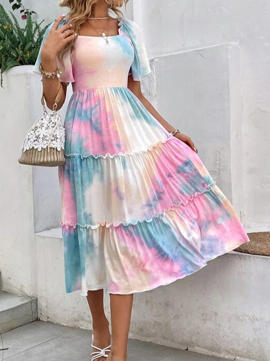 Square Neck Ombre Casual Dress