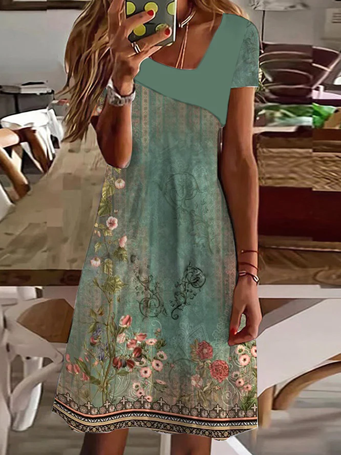 Asymmetrical Loose Floral Casual Dress