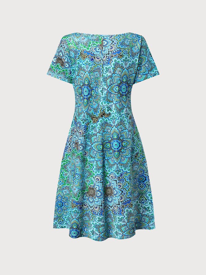 Women's A Line Dress Midi Dress Blue Half Sleeve paisley Print Spring Summer V Neck Casual Modern