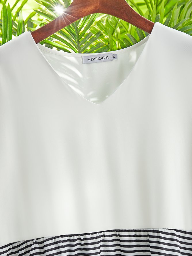 V Neck Colorblock Casual Mini Dresses