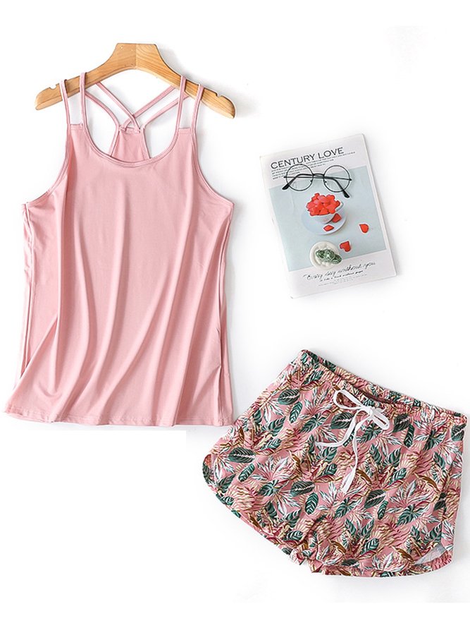 Breathable Loose Comfortable Floral Camisole Pajama Set