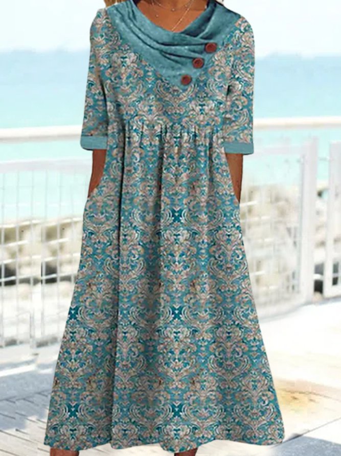 Loose Crew Neck Vintage Dress