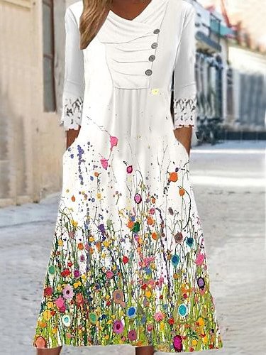 Loose Floral Casual Asymmetrical Dress