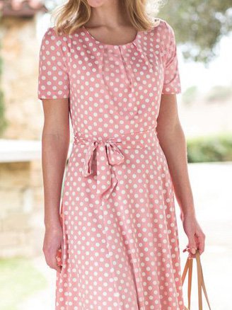 Polka Dots Short Sleeve Knit Prom Dress
