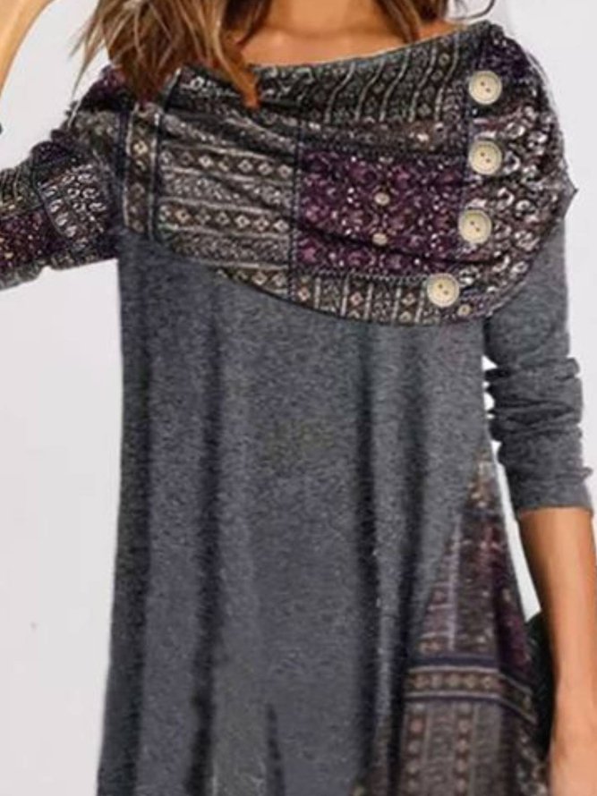 Round Neck Casual Long Sleeve Knitting Dress