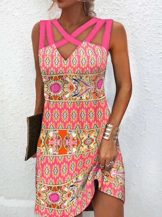 Spaghetti Ethnic Casual Loose Dress