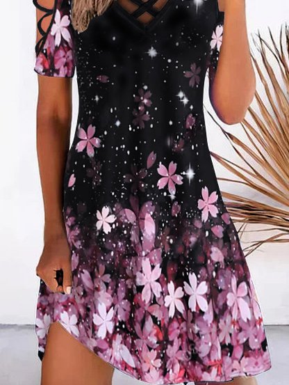 Crew Neck Floral Simple Casual Midi Dress