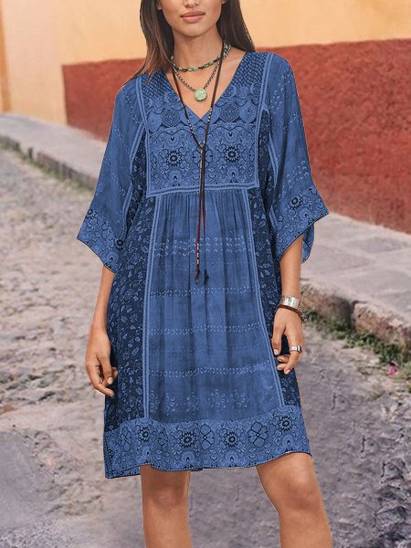 Jacquard V Neck Going Out Cotton Mini Dress