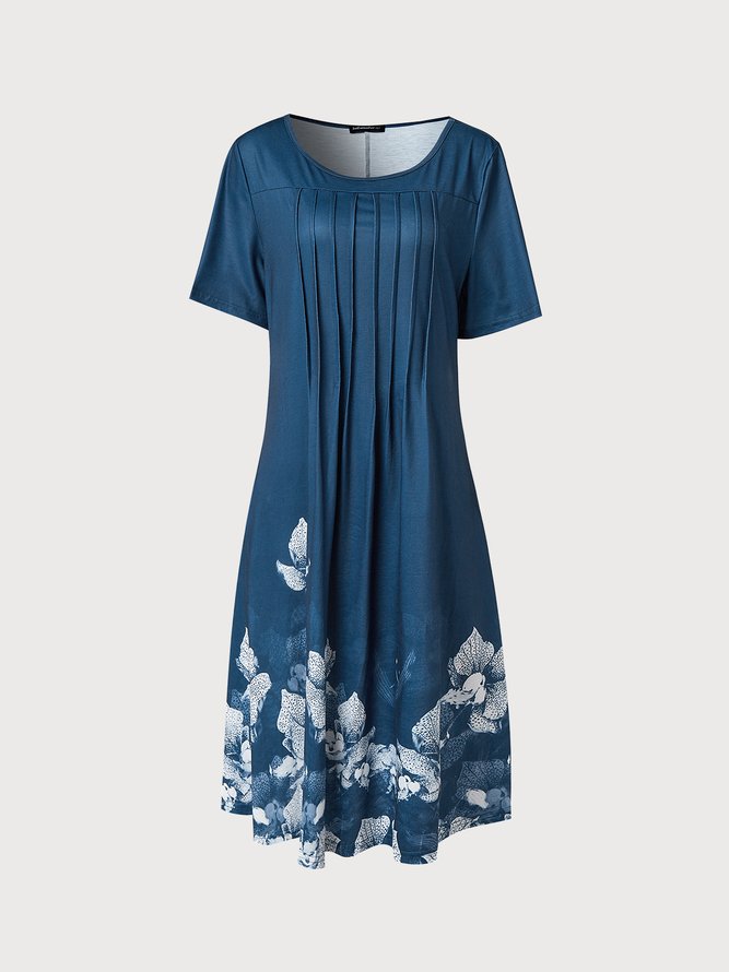Crew Neck Floral Printed Casual Midi Dresses