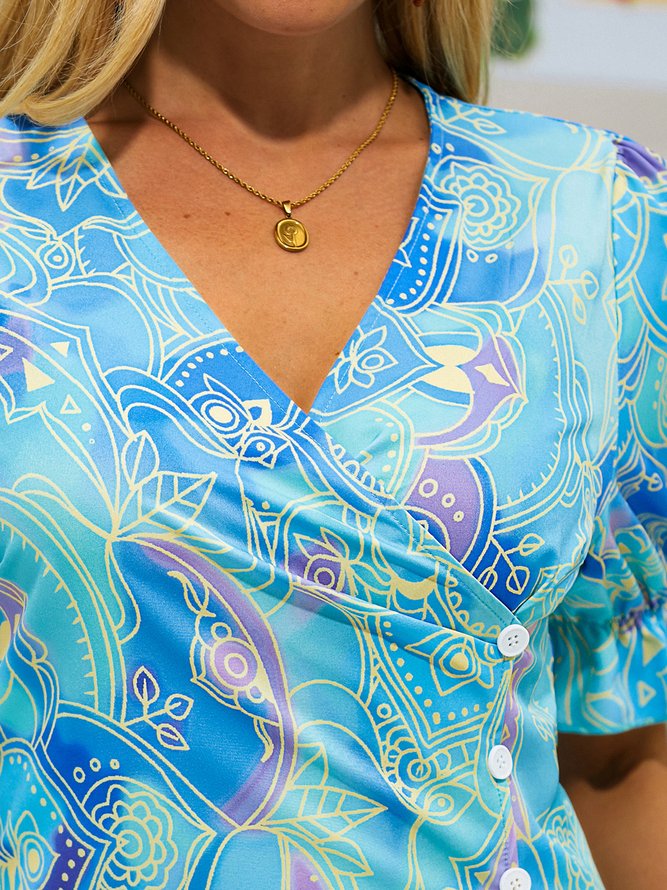 Ethnic V Neck Elegant Dress