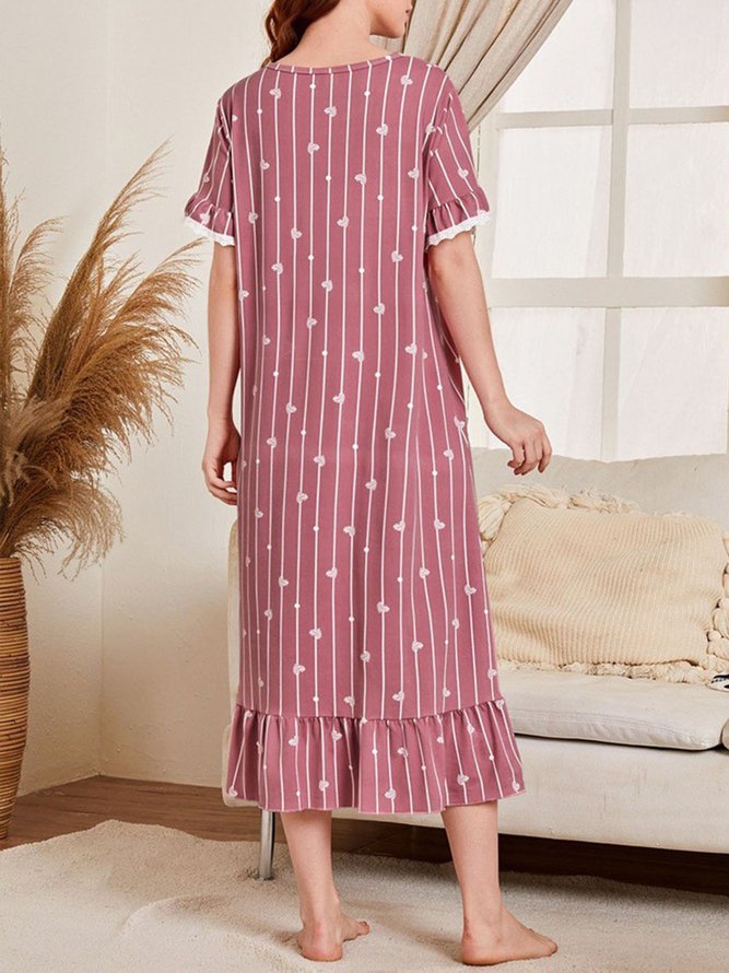 Lace StripedPrinted Knitted Loose Nightdress